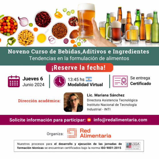 Red Alimentaria abrió inscripción al 9no Curso de Bebidas, Aditivos e Ingredientes